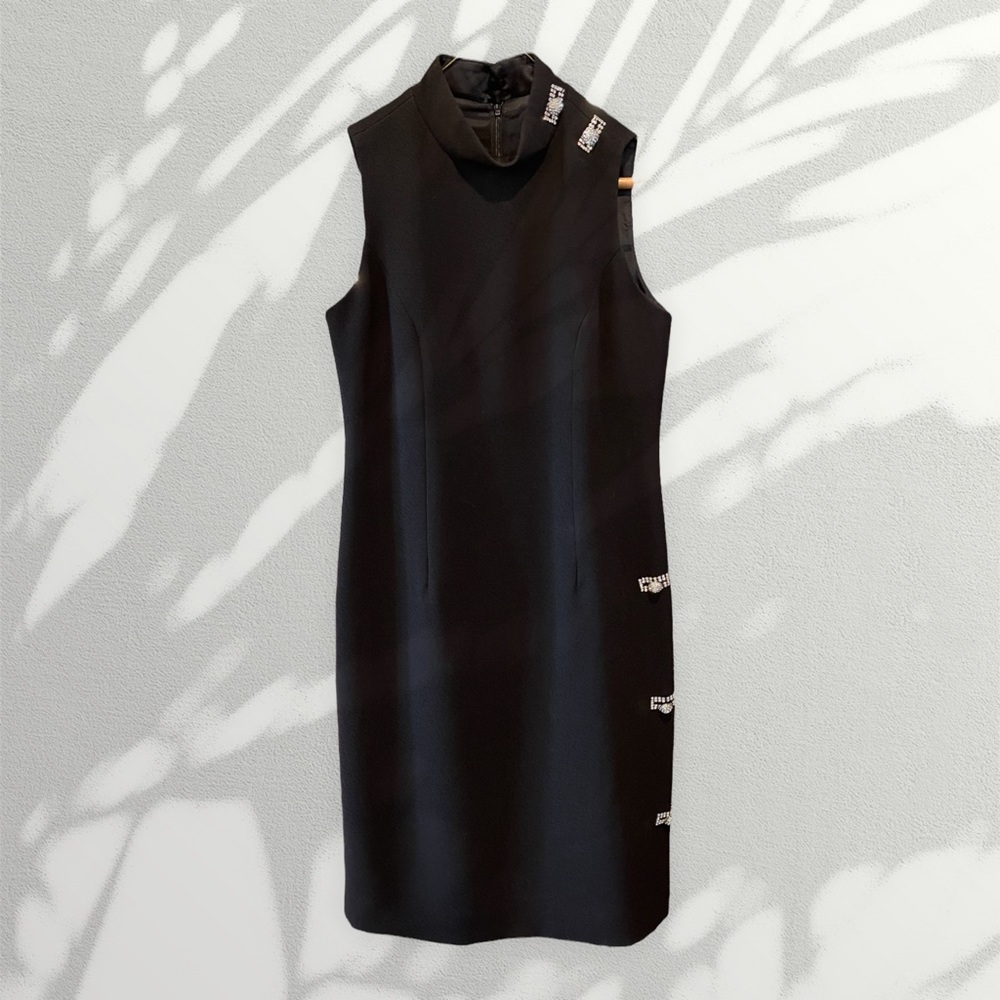 Rickie Freeman Toni Jon Black Dress with Rhinestone buttons